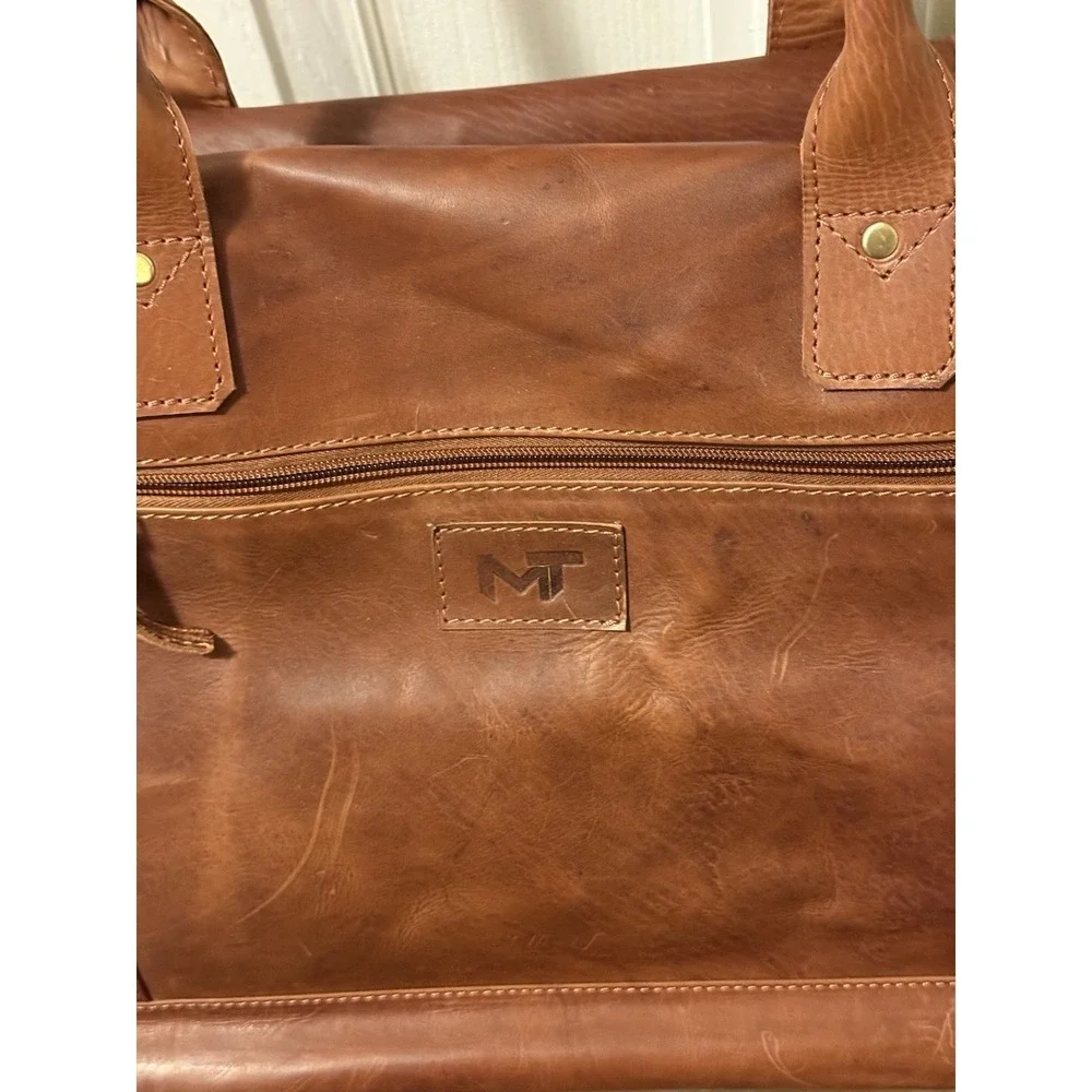 MaheTri Brown Leather Duffle Trolley Travel Bag